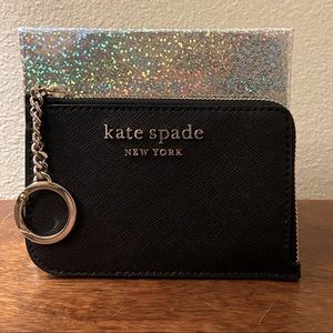Kate Spade- Black with gold hardware L zip cardholder